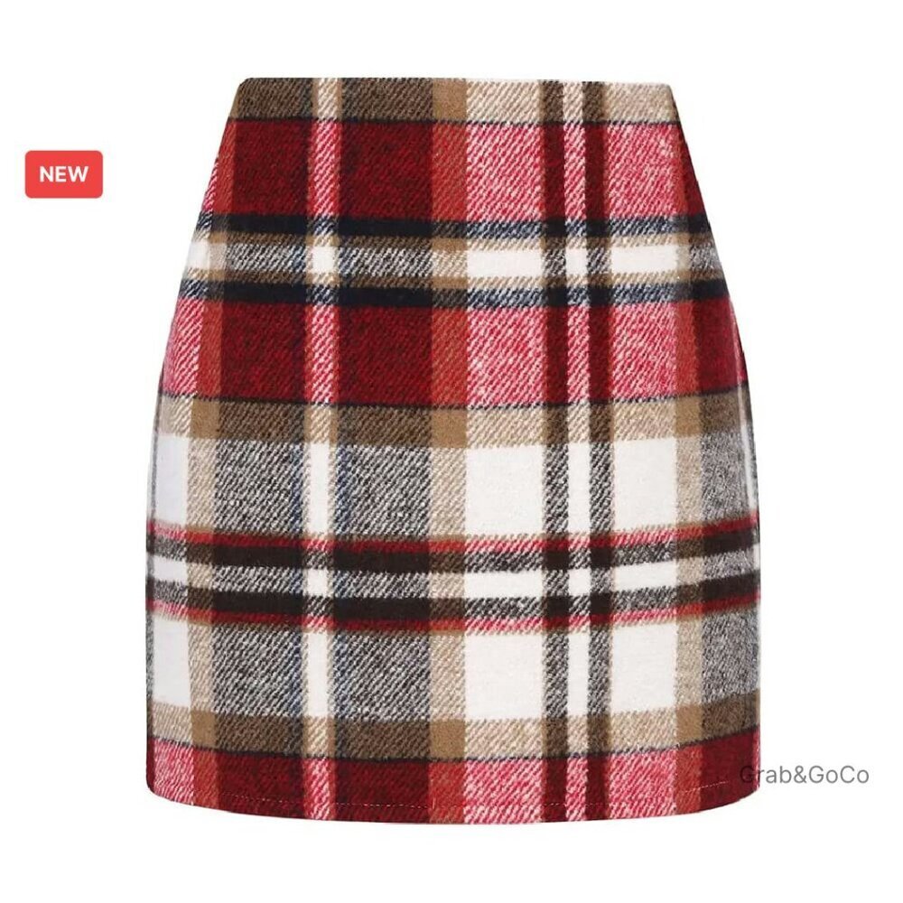 Wool Plaid Mini Skirt High Waisted Bodycon Pencil Skirt Fall Winter